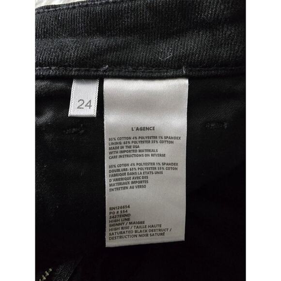 L'Agence High Line Skinny High Rise Saturated Black Distruct Distressed Jeans 24 - Picture 13 of 16